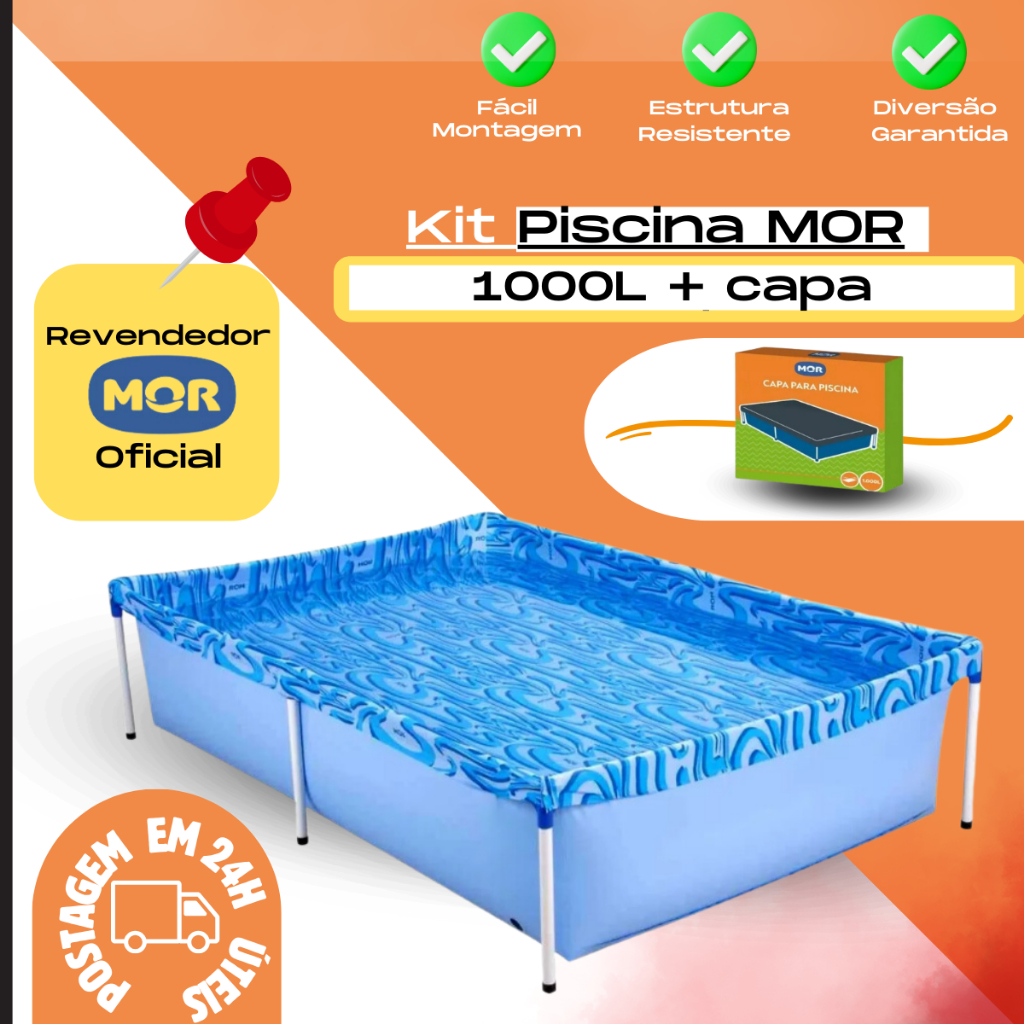 Piscina Infantil Retangular 1000L + Capa 1 Kit Piscina Infantil Retangular + Capa Standard 1000 Litros - Mor