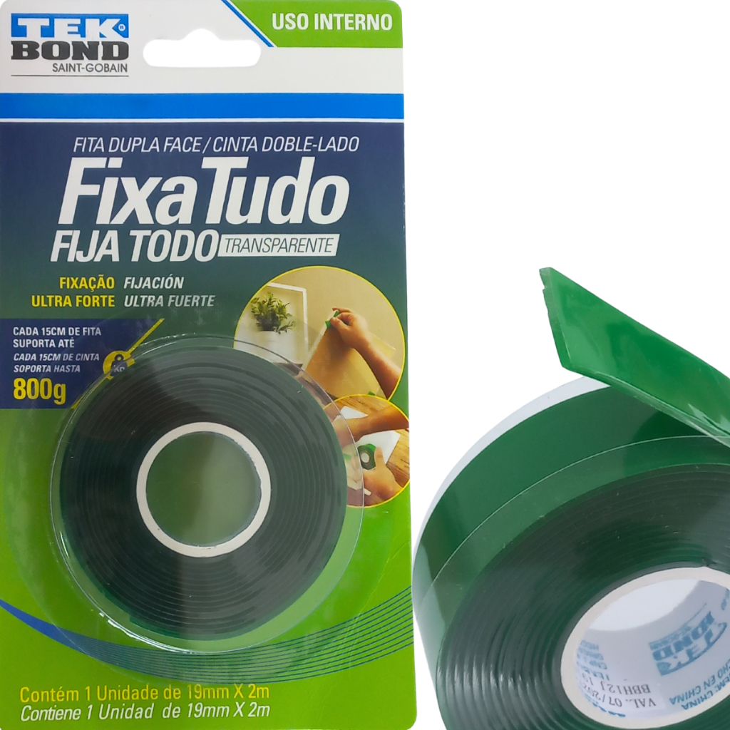 Fita Dupla Face Tek Bond Transparente 2m 1 Fita Dupla Face Transparente Uso Interno 19mm x 2m Tek Bond