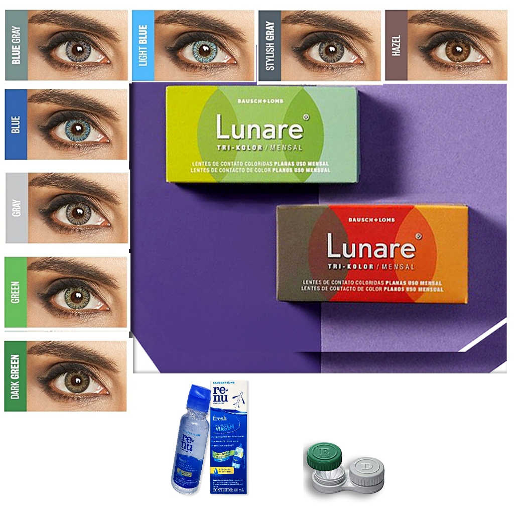 Lente de Contato Colorida Lunare Mensal 1 Lente De Contato Colorida Lunare Mensal Sem Grau + Renu 60ml