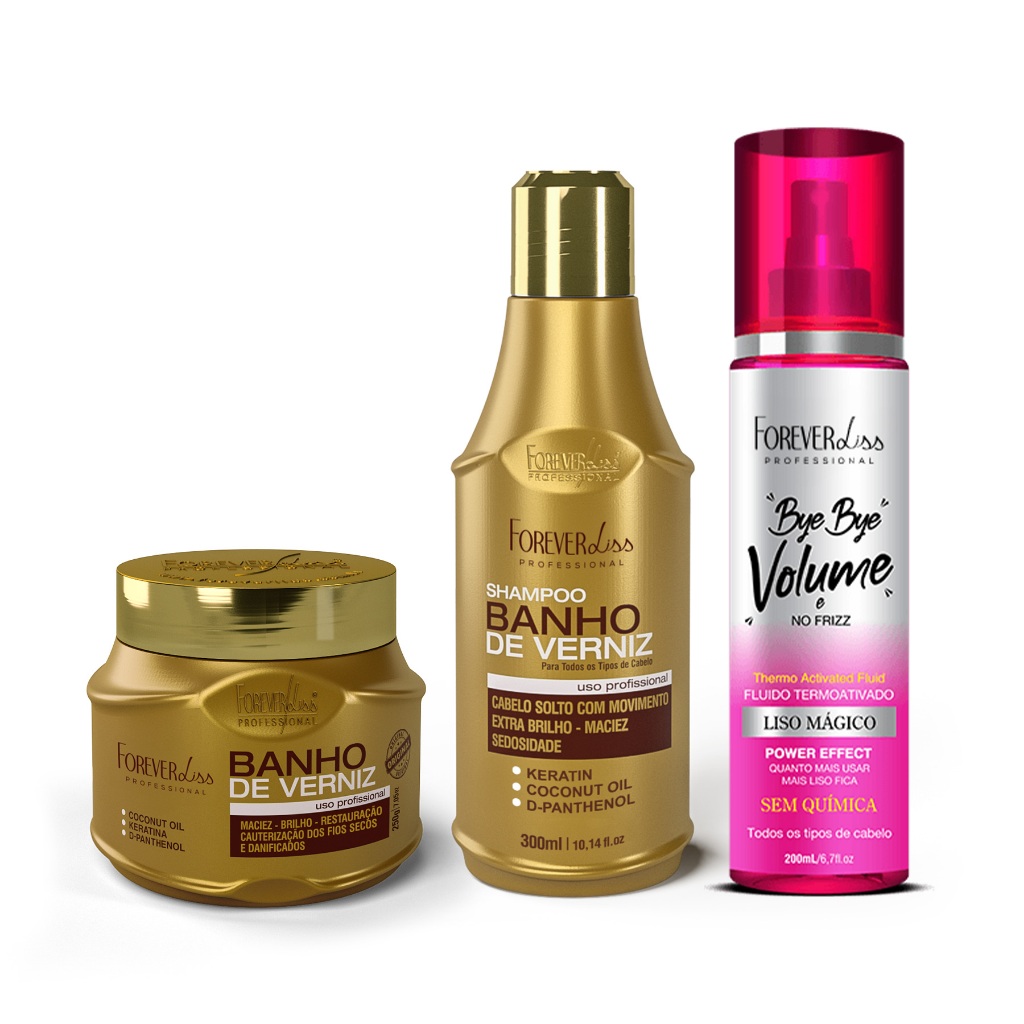 Kit Liso Forever Liss: Liss, Hidrata??o e Controle de Frizz 1 Kit Especial Banho de Verniz com Bye Bye Volume Forever Liss