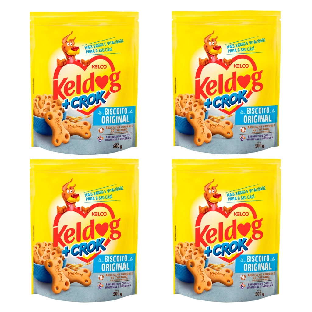 Keldog Crok Biscoito Original 900g - 4 Unidades 1 Kelco KIT Keldog + Crok Biscoito Original 900g - 4 Unidades