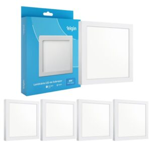 Kit 4 Luminária Painel Plafon Sobrepor Quadrado Led 18w Bivolt ELGIN