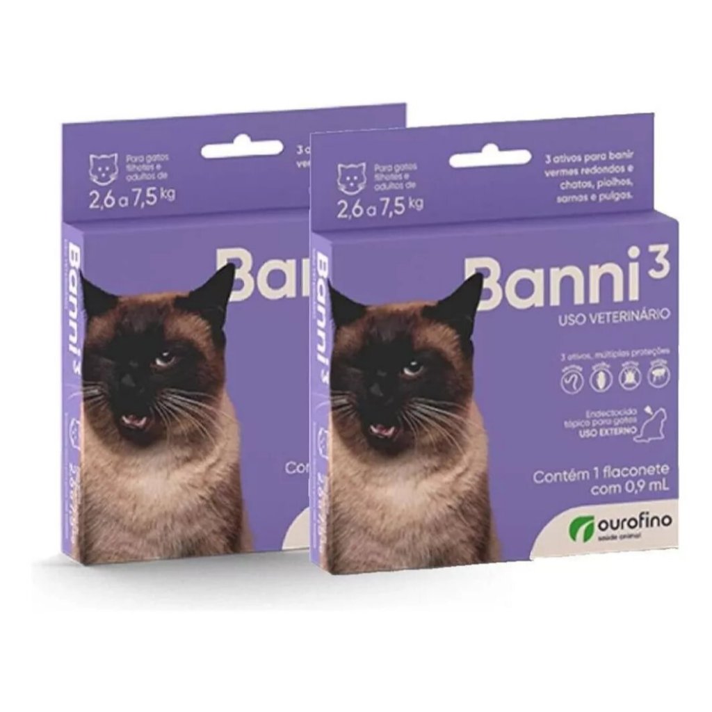 Kit 2x Banni3 Antipulgas e Verm?fugo Gatos 1 Kit 2x Banni3 Antipulgas e Vermífugo Gatos
