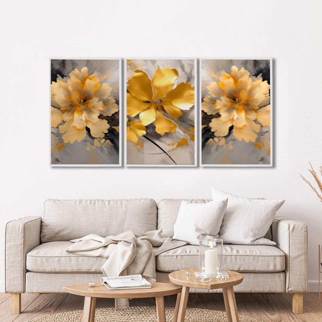 Quadro Decorativo Jardim de Outono - 3 Pain?is 1 Quadro Decorativo Jardim de Outono - 3 Painéis