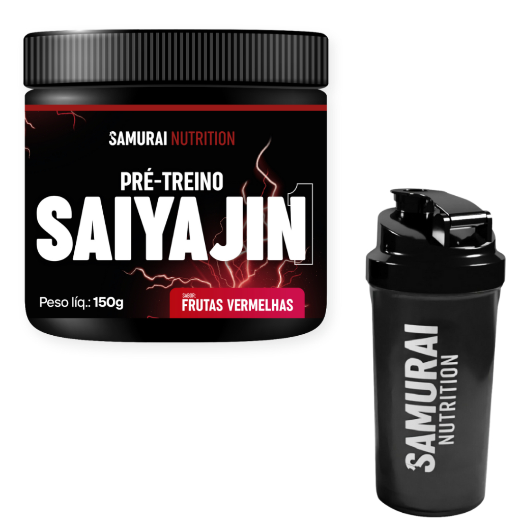 Pr?-Treino Saiyajin Frutas Vermelhas 150g + Coqueteleira 1 Kit 1x Pré Treino Saiyajin Frutas Vermelhas 150g + 1 Coqueteleira 600ml Samurai Nutrition