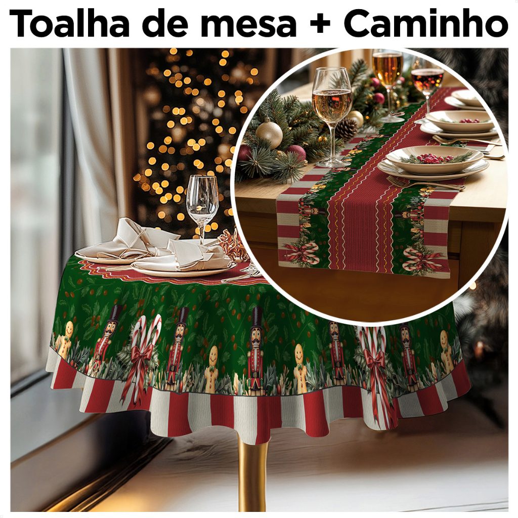 Toalha de Mesa Redonda Natal 1,40m + Caminho de Mesa 1 Toalha de Mesa Redonda Natal 1,40m + Caminho de Mesa