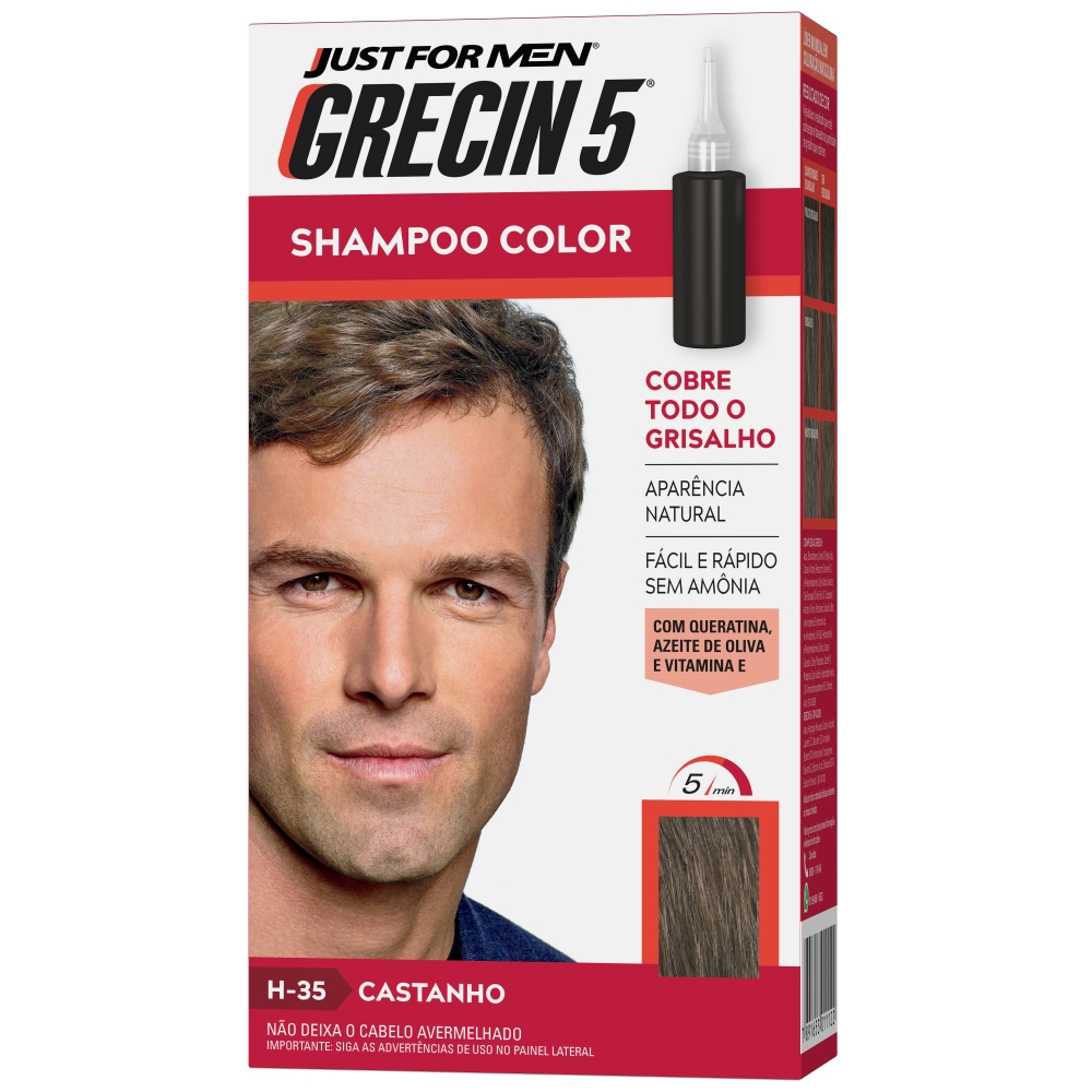 Shampoo Tonalizante Grecin 5 Castanho - 5 Min 1 Grecin 5 Shampoo Tintura Tonalizante Castanho H-35 60ml - Cobre os cabelos grisalhos em 5 minutos.