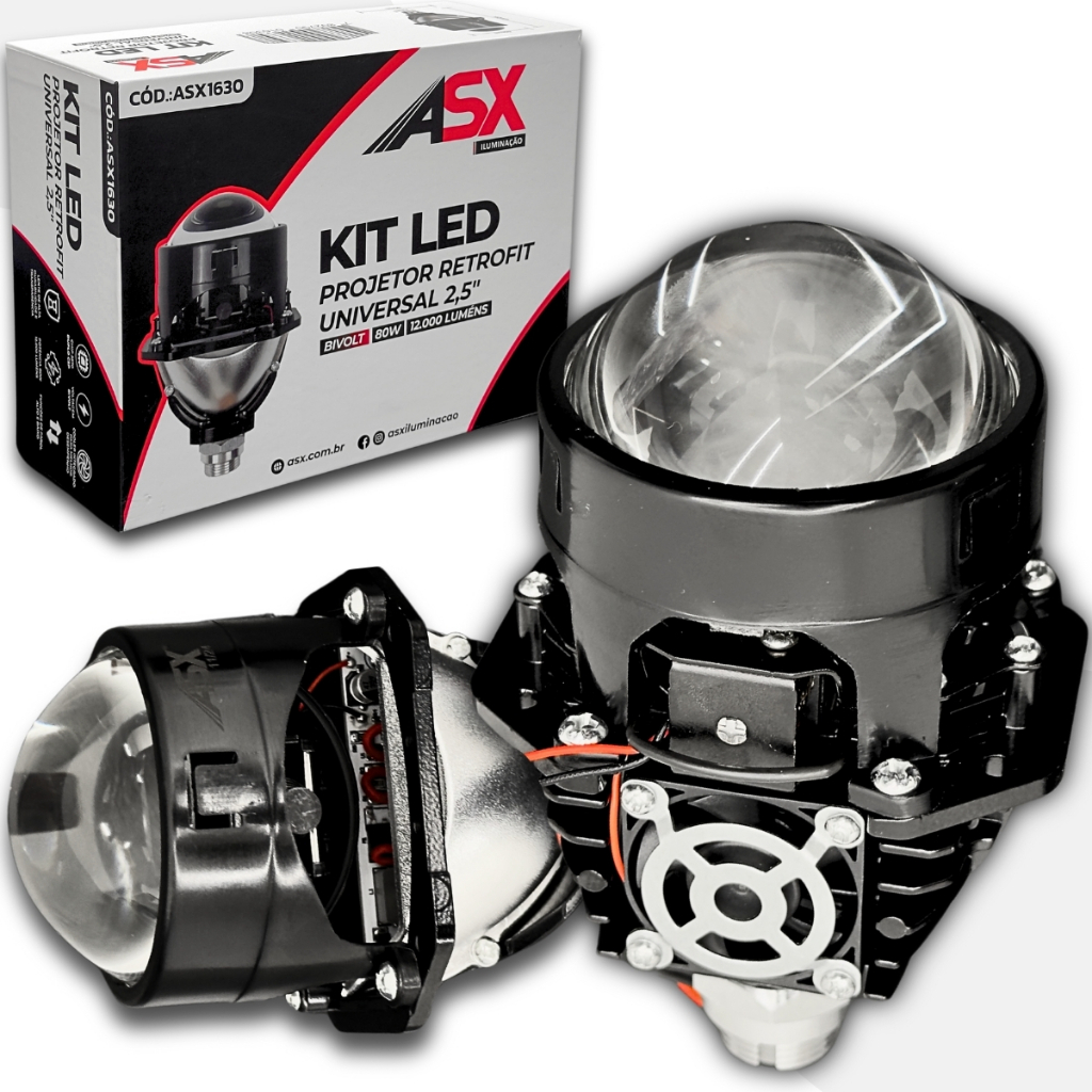 Kit Projetor Retrofit LED 12.000 Lumens Bivolt 1 Kit Led Projetor Retrofit Universal 2,5 Bivolt 80W 12.000 Lumens