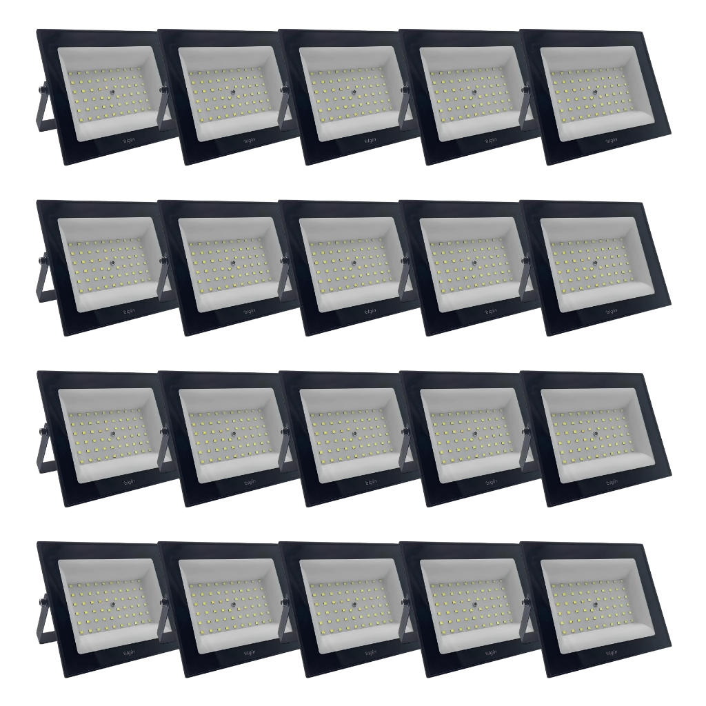Refletor LED 100W Branco Frio 20 Unidades 1 Kit 20 Refletores Led Elgin 100w Branco Frio 6500K Bivolt Econômico