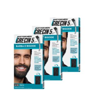 Kit 3x unidades Grecin 5 Color Gel TIntura Tonalizante Barba e Bigode Preto M-110 - Cobre os fios grisalhos em 5 minutos