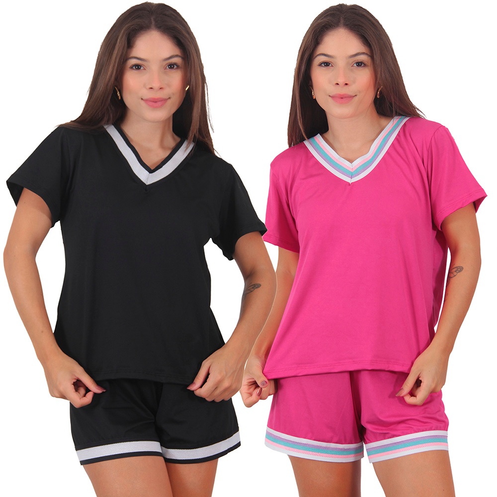 Pijamas Femininos Manga Curta Kit 2 1 Pijamas Femininos Manga Curta Kit 2