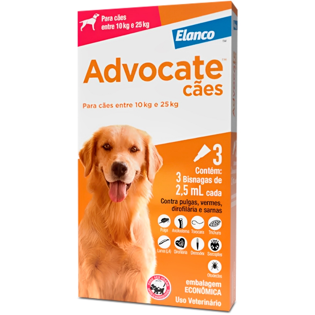 Advocate Antipulgas C?es - Kit 3 Bisnagas 1 Advocate Elanco Antipulgas para Cachorro 10 à 25kg Kit com 3