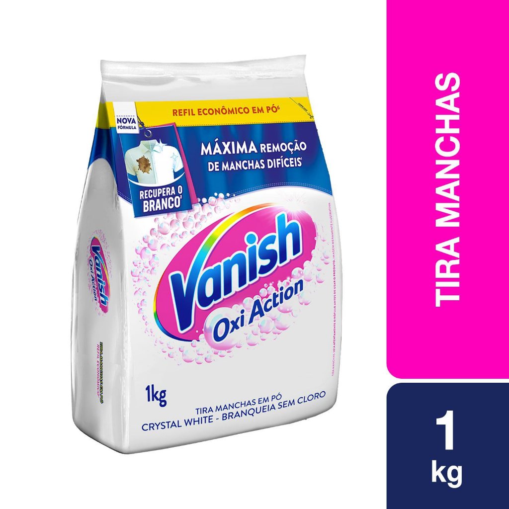 Vanish Tira Manchas White 1kg Refil 1 Tira Manchas Vanish em Pó Crystal White Oxi Action para roupas brancas Refil Econômico 1kg