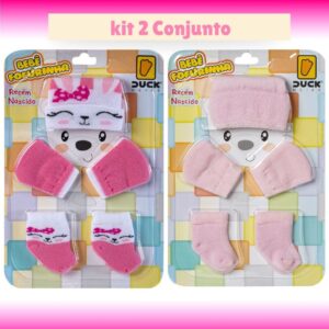 Kit Touca, Meia Luva e Meia Bebê Algodão