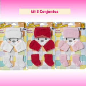 Kit Touca, Meia e Luva Bebê Algodão