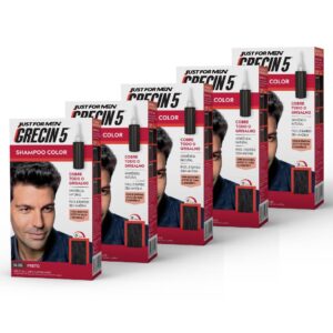 Kit 5x unidades - Grecin 5 Shampoo Tintura Tonalizante Preto H-55 60ml - Cobre os cabelos grisalhos em 5 minutos.