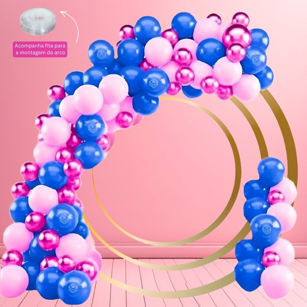 Kit 150 Bal?es Rosa Azul Pink - HAPY DAY 1 Kit 150 Balões Rosa Azul Pink - HAPY DAY