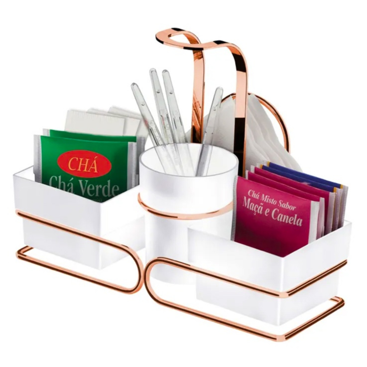 Suporte para Mesa Caffe Cromado - Future 1 Suporte Bancada Mesa Cantinho Cafe Cha Bar Porta Saches De Acucares Chas Colheres Branco Future