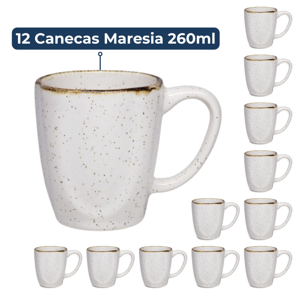 Canecas Ryo Maresia 12x260ml - Porcelana 1 Jogo 12 Canecas Café Chá Ryo Maresia 260ml Oxford Porcelanas