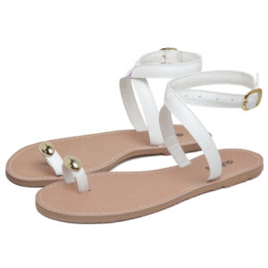 Sandália Rasteira Feminina Branca Detalhes Dourado Dubuy Mia 2034DB
