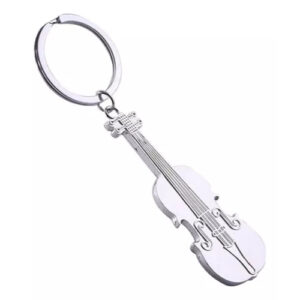 Chaveiro Presente Musical 3D Prateado Pingente Violino Metal