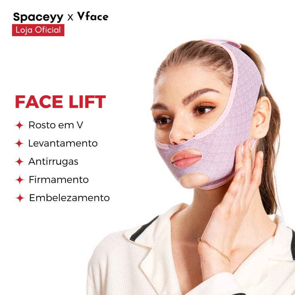 M?scara Lifting Facial VFace - Rejuvenescimento 1 VFace Lifting Facial Efeito Rejuvenescedor Antirrugas e Firmamento Máscara de Beleza Contra Papada
