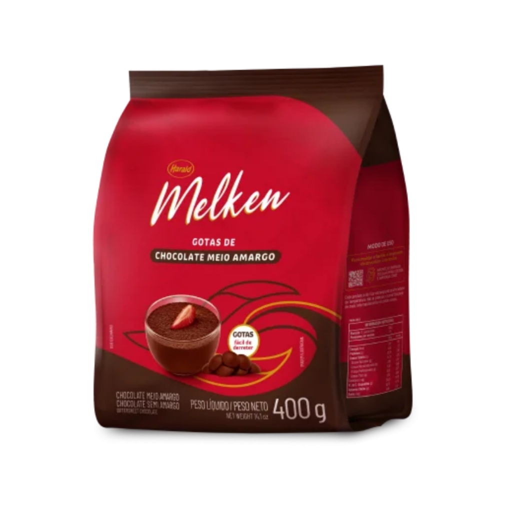 Chocolate Nobre Melken Meio Amargo Gotas 400g 1 Chocolate Nobre Melken Meio Amargo em Gotas 400g Harald