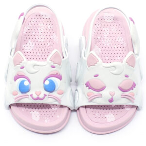 Sandália Infantil Plugt Menina Confortável Gatinha Miau Branco Rosa Claro