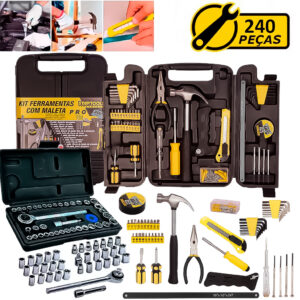 Kit Jogo De Ferramentas 240 Peças Mulituso Soquetes Chave Catraca Reversível Semiprofissional