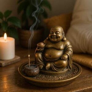 Incensário Buda Resina Dourado 8cm