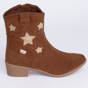 Bota Infantil Menina Kidy Estrelas Marrom Folk Boho Country Moderna Inverno Estilosa Confortável