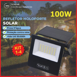 Refletor Solar Led 100w Placa Solar Luz Fria Prova Dágua Ajustável Dobrável c/ Controle Remoto