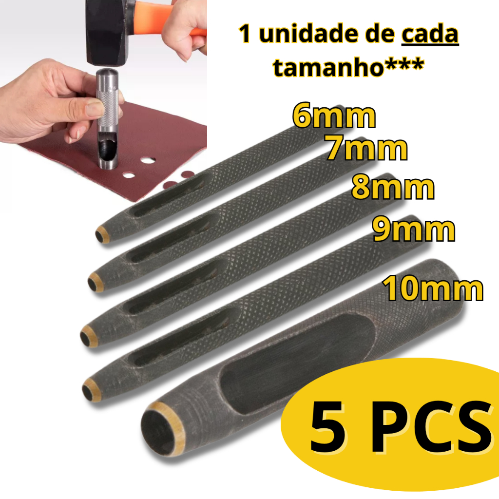 Kit 5 Furadores de Couro Vonder A?o 1 Kit 5 Furadores de Couro Vonder Aço