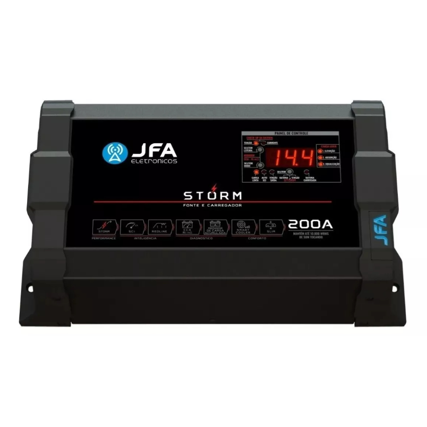 Fonte Carregador Automotivo JFA 200A 1 Fonte Carregador Automotiva Jfa 200a Slim Bivolt Voltímetro