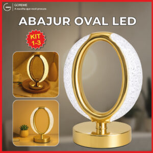 Luminária Abajur Oval de Cristal Luxuoso Dourado Led Moderno 3 Tons de Luz via USB Bivolt