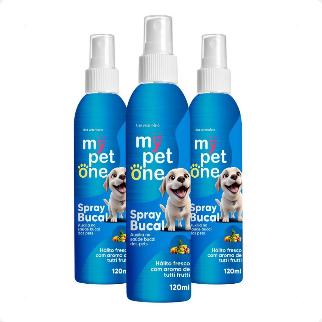 Spray Bucal Tutti Frutti Pet Mypetone 120ml 1 Kit 3 Spray Bucal Tutti Frutti para Cães e Gatos Mypetone - 120mL