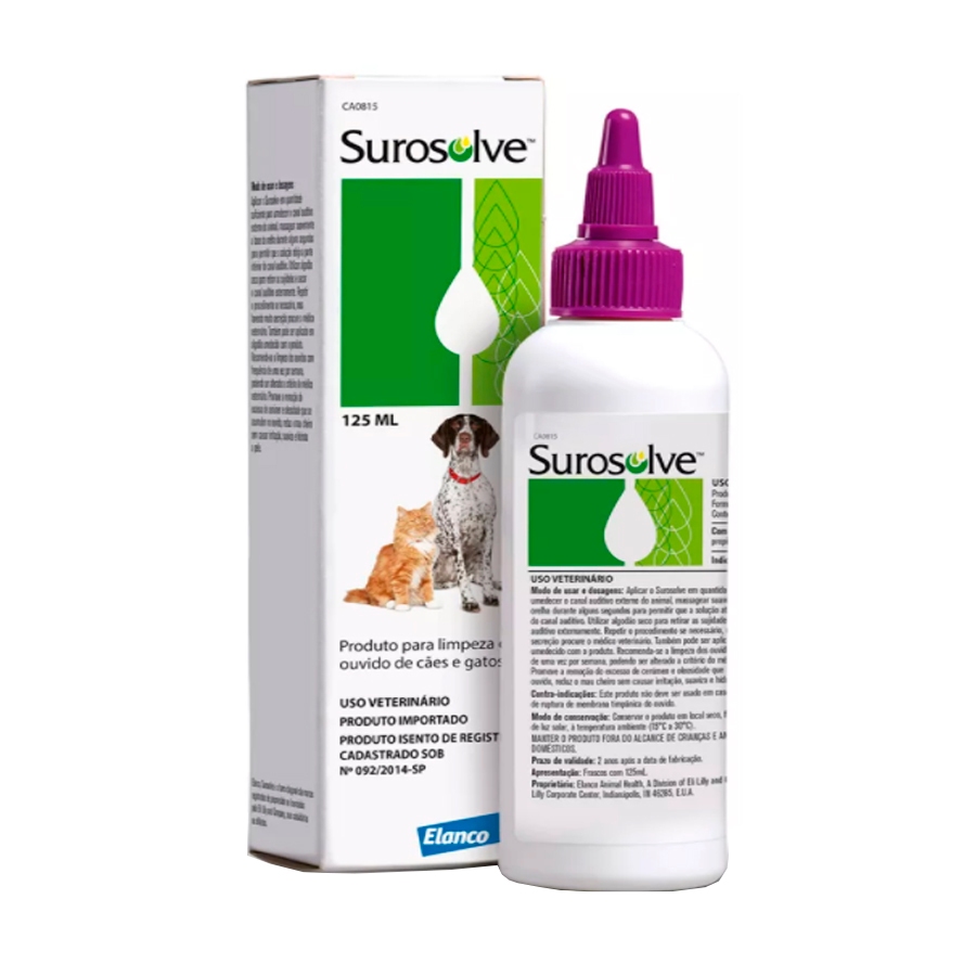 Surosolve 125ml - Limpeza Orelhas C?es/Gatos 1 Surosolve 125ml Líquido para Limpeza de Ouvidos Elanco