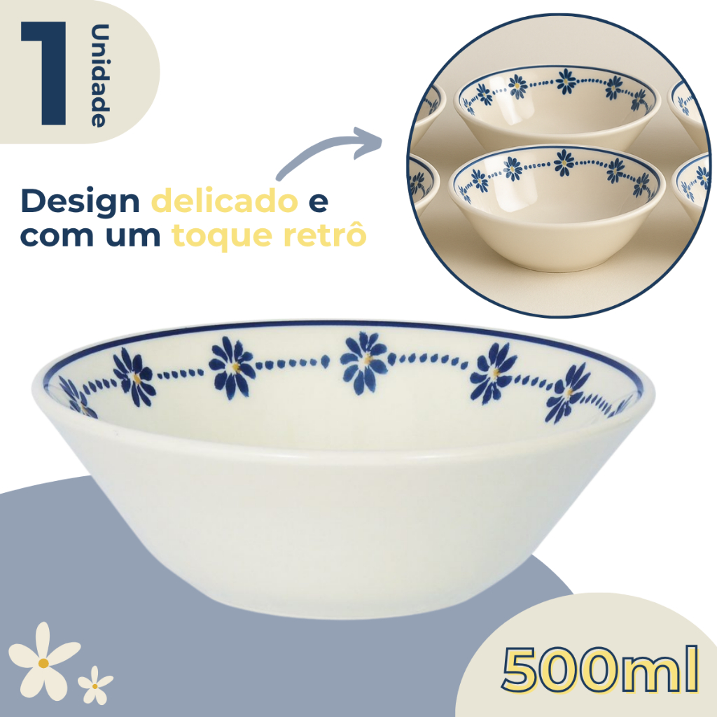 Tigela Cer?mica Margaridas 500ml 1 Tigela Bowl 500ml Margaridas Cumbuca Caldo Sopa Cereais Conic Biona Oxford