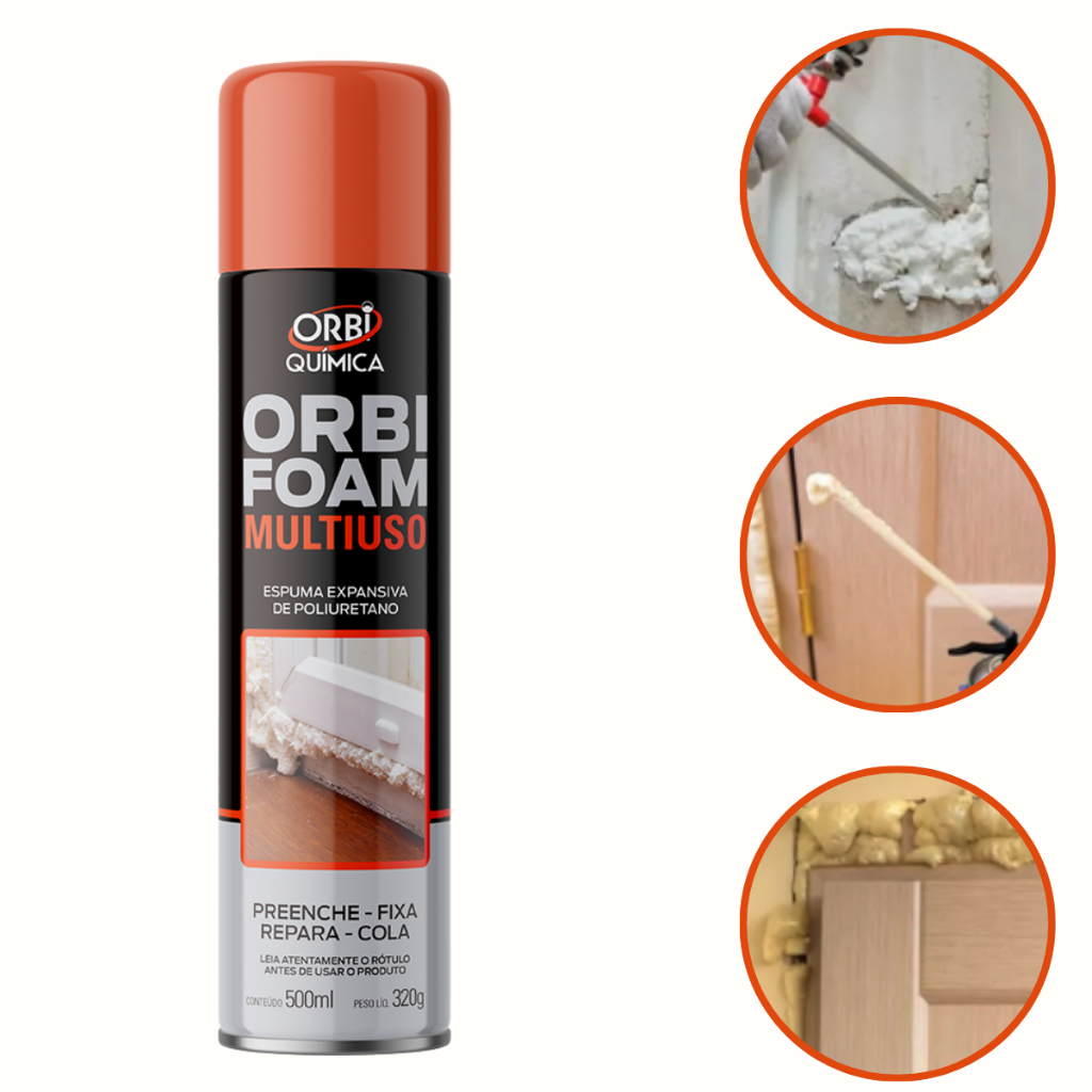 Espuma Expansiva PU Orbifoam 500ml - Veda??o 1 Espuma Expansiva Orbi Foam 500ml 320g Multiuso Orbifoam