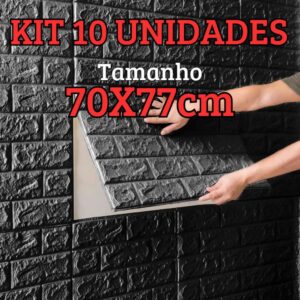 Placa 3D Adesiva Tijolinho Preto 70x77cm - Kit 10 Unidades