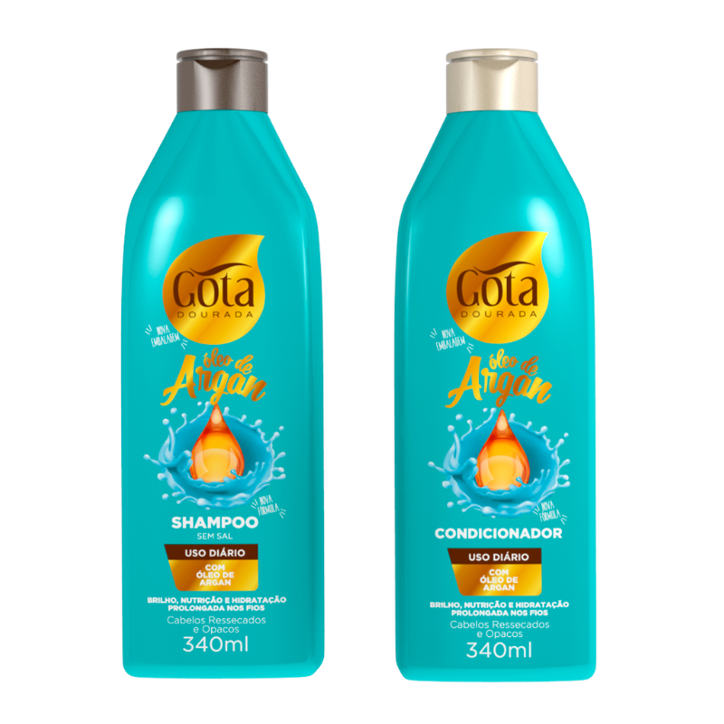 Shampoo e Condicionador Argan Gota Dourada 1 Shampoo e Condicionador Argan Gota Dourada - 340ml cada