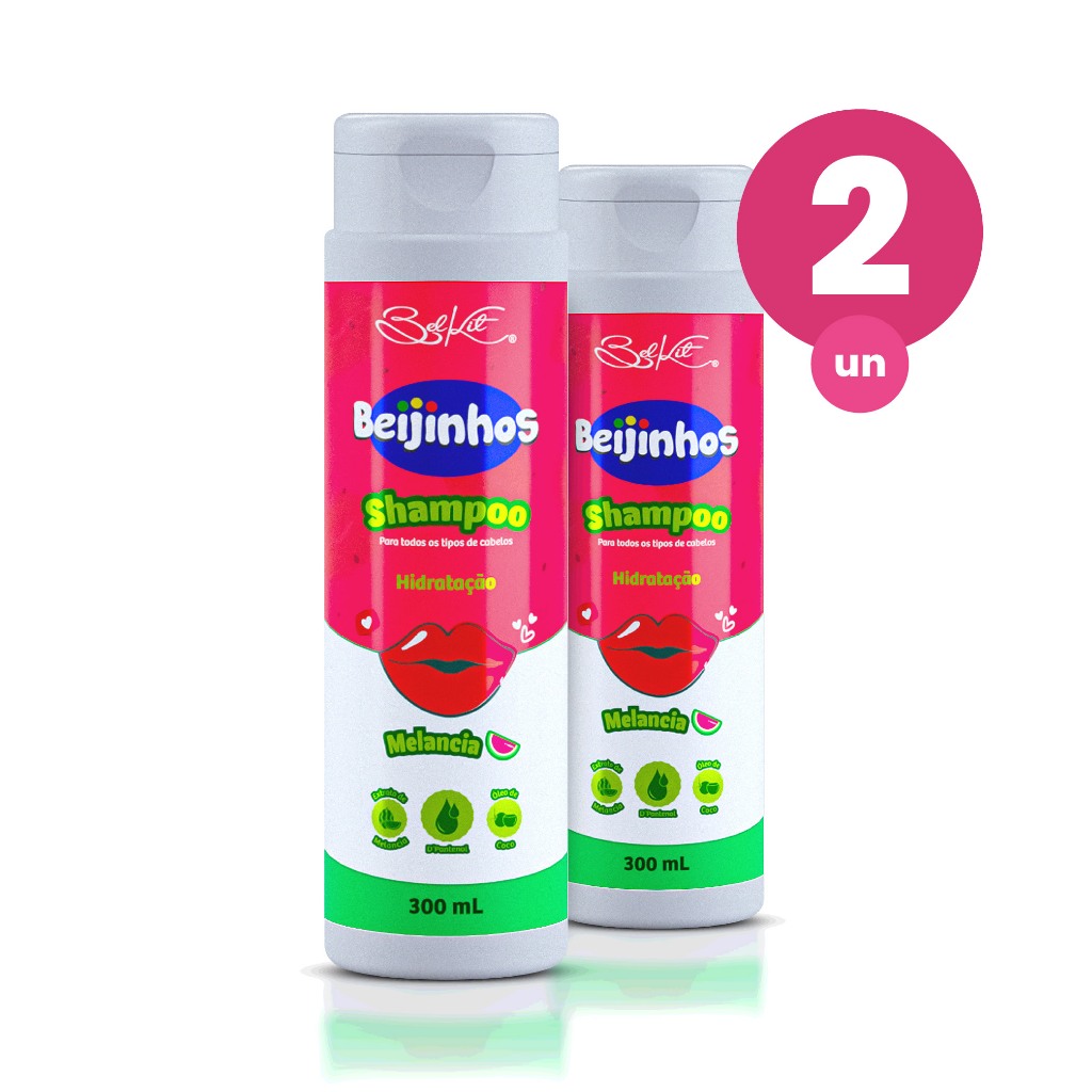 Kit 2 Shampoo Beijinhos Melancia 300ml 1 Kit 2 Shampoo Hidratante Beijinhos Melancia 300ml Belkit