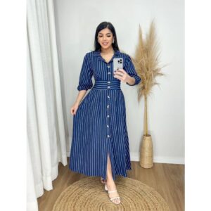 Vestido Midi Camisa Evangélico Azul Marinho