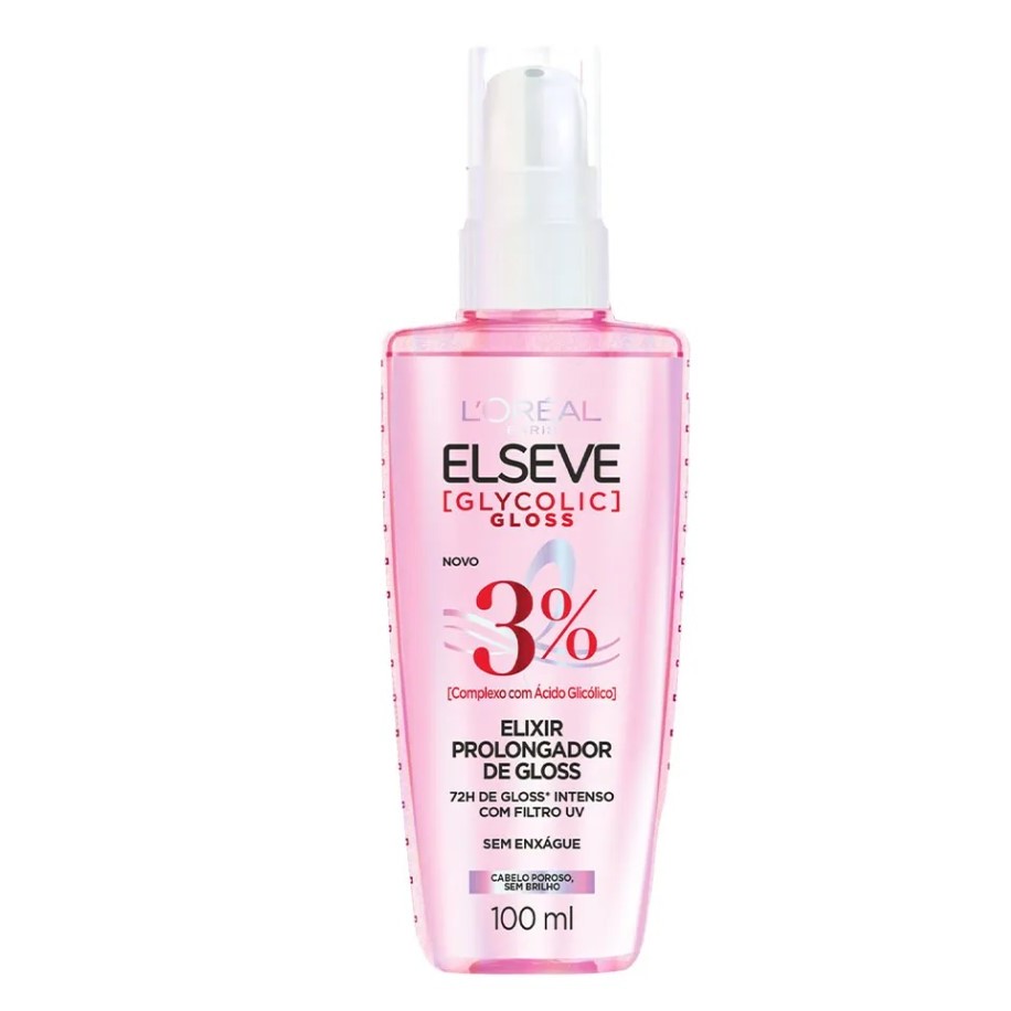 S?rum Elixir Gloss Glycolic Elseve 100ml 1 Sérum Elixir Prolongador de Gloss Glycolic Gloss Elseve L´Oreal Paris 100ml