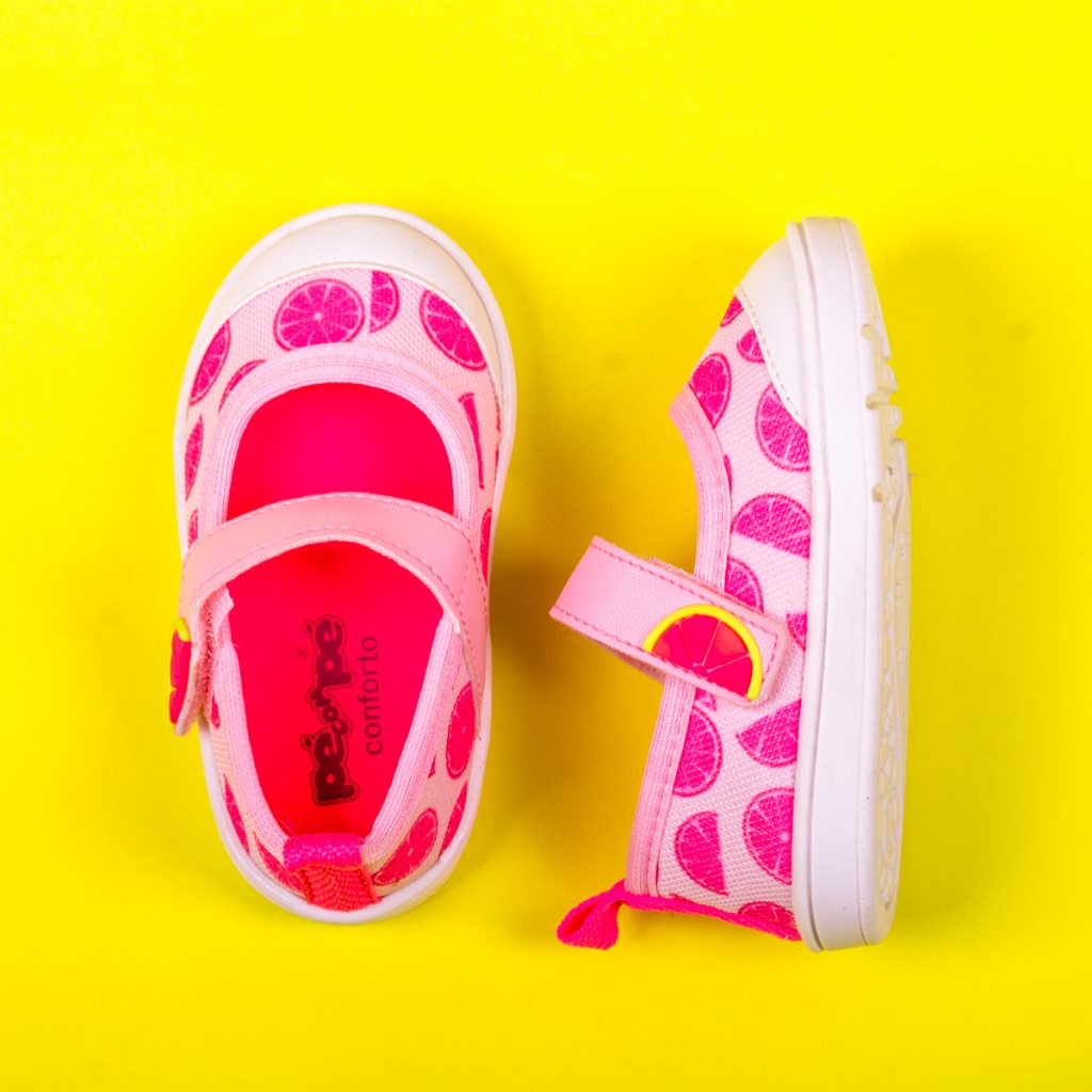 Sapatilha Infantil P? com P? Rosa Lim?o Velcro 1 Sapatilha Infantil Pé com Pé Rosa Limão Velcro