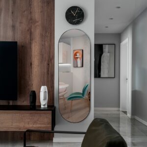 Espelho de Parede Oval Couro Orgânico 150x50cm