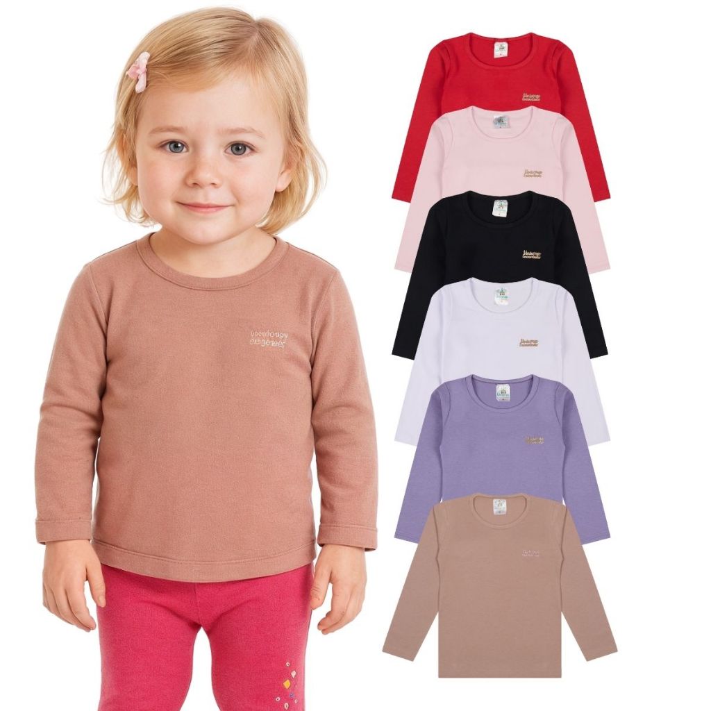 Blusas Manga Longa Infantil Algod?o Lisa 1 Blusas Manga Longa Infantil Algodão Lisa