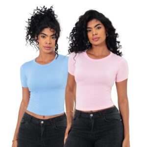 Baby Tee Feminina Slim Fit Manga Curta Candy Colors