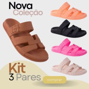 Kit 3 Pares Sandália Feminina Infantil Menina Calce Fácil Chinelo Nuvem Leve Promoção Verão Camin