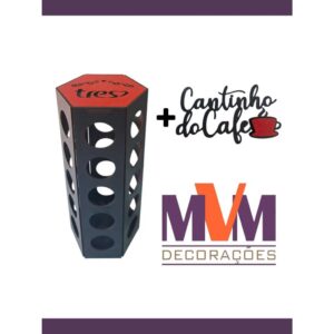 Porta Cápsulas 3 Corações MDF Preto Vermelho